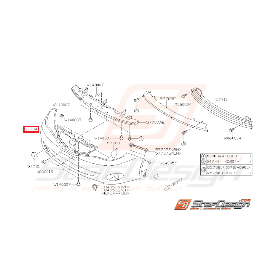 Pare choc avant sans emplacement lave-phare SUBARU WRX 08-11 et WRX Diesel 
