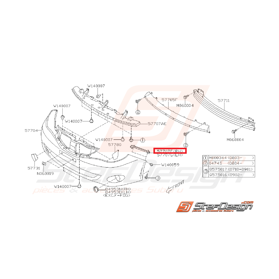 Support latéral de pare choc avant SUBARU WRX 08-11