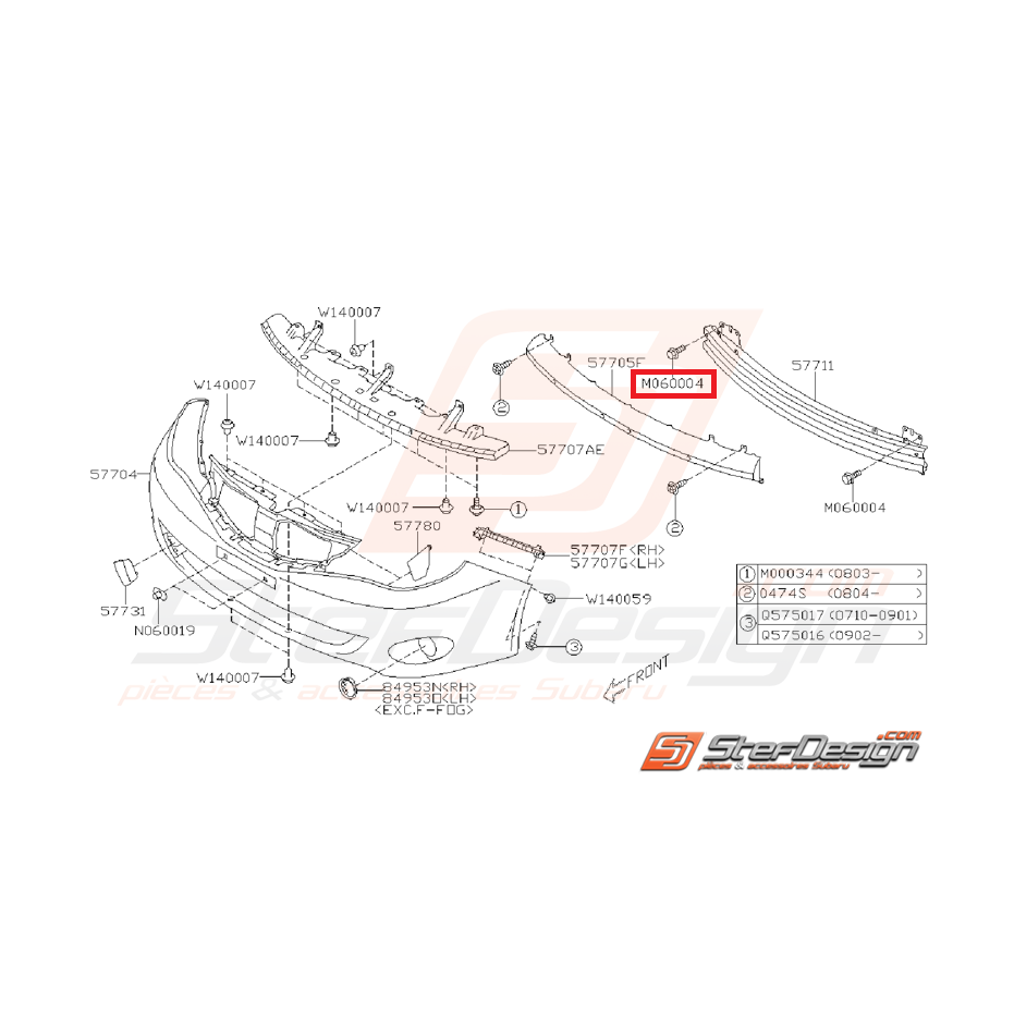 Vis traverse renforcement pare-choc avant WRX 08-14