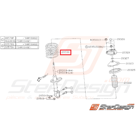 Ressort amortisseur avant origine subaru STI 04-07