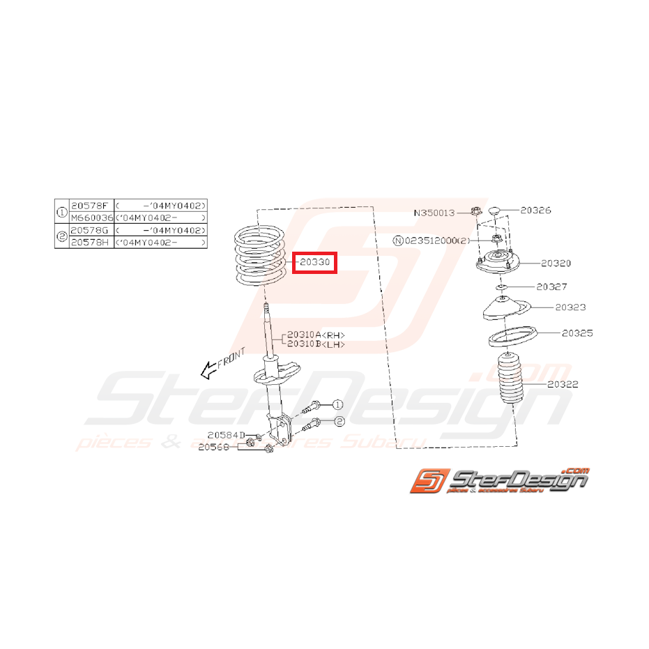Ressort amortisseur avant origine subaru STI 04-07