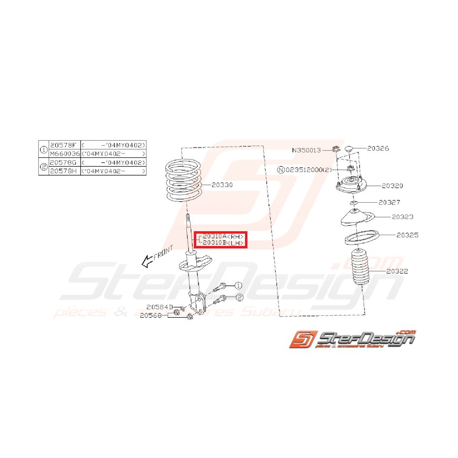 Amortisseur avant origine subaru STI 2004