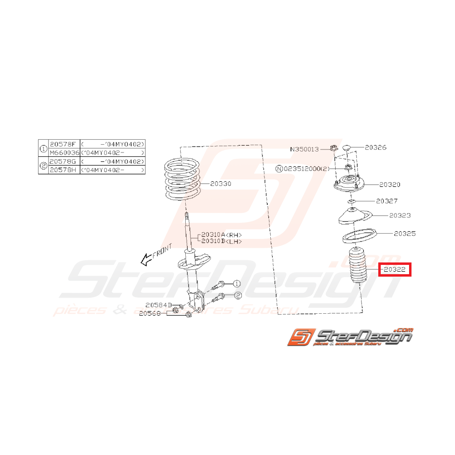 Cache poussière amortisseur avant SUBARU WRX 05-07 / STI 01-07