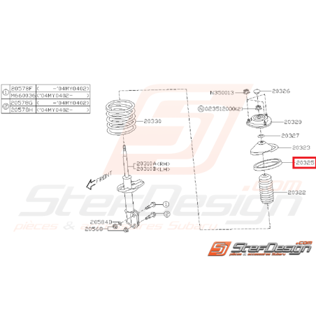 Siège caoutchouc de ressort  avant GT 93-00 STI 01-05 WRX 01-07