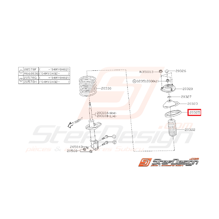 Siège caoutchouc de ressort  avant GT 93-00 STI 01-05 WRX 01-07 Siège caoutchouc de ressort  avant GT 93-00 STI 01-05 WRX 01-07