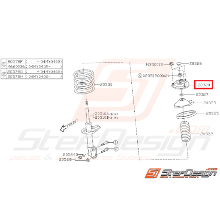 Coupelle d'amortisseur avant origine subaru GT 93-00 WRX/STI 01-07