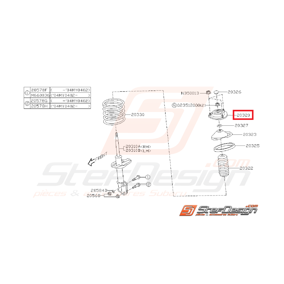 Coupelle d'amortisseur avant origine subaru GT 93-00 WRX/STI 01-07