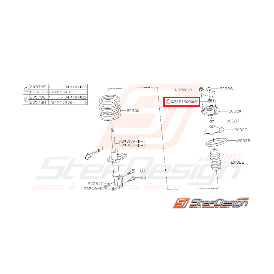 Écrou auto-bloquant amortisseur avant/arrière SUBARU STI 01-07