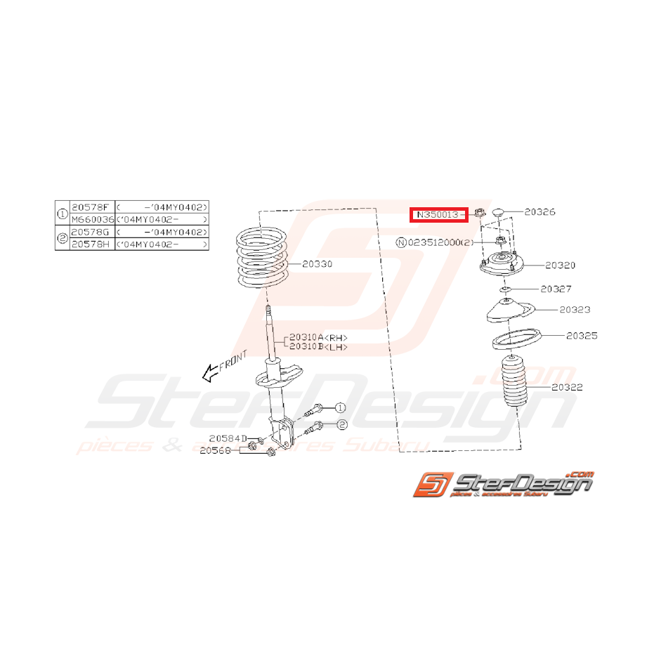 Écrou auto-bloquant amortisseur avant SUBARU WRX/STI 01-11