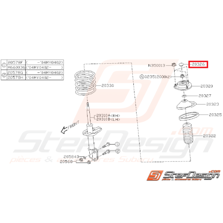 Pare poussière amortisseur avant SUBARU STI 01-14