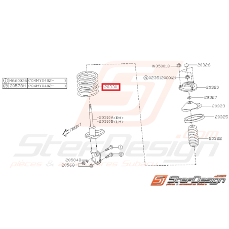 Ressort amortisseur avant origine subaru STI 04-07