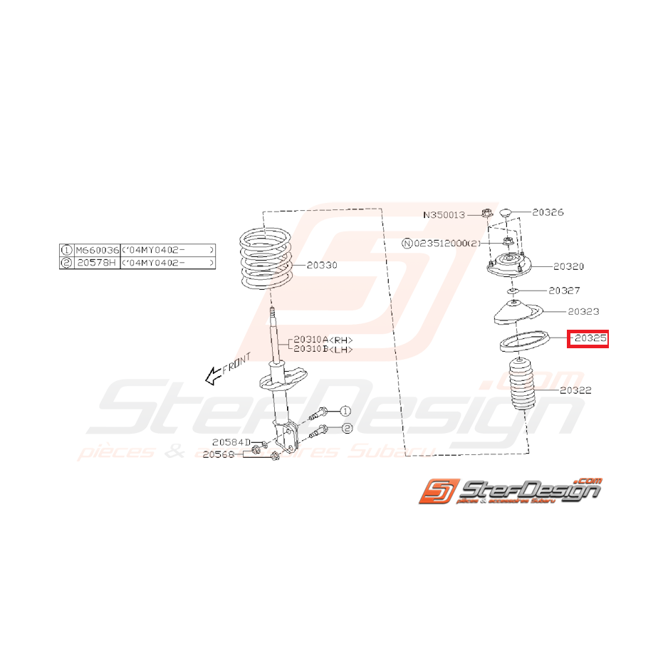 Siège caoutchouc de ressort  avant GT 93-00 STI 01-05 WRX 01-07 Siège caoutchouc de ressort  avant GT 93-00 STI 01-05 WRX 01-07