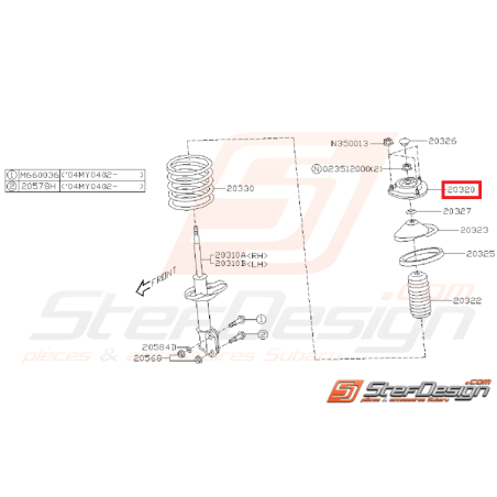 Coupelle d'amortisseur avant origine subaru GT 93-00 WRX/STI 01-07