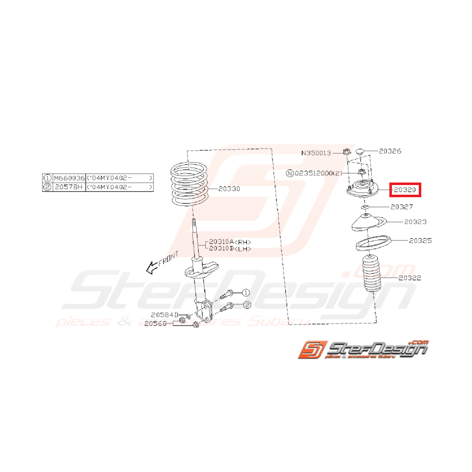 Coupelle d'amortisseur avant origine subaru GT 93-00 WRX/STI 01-07