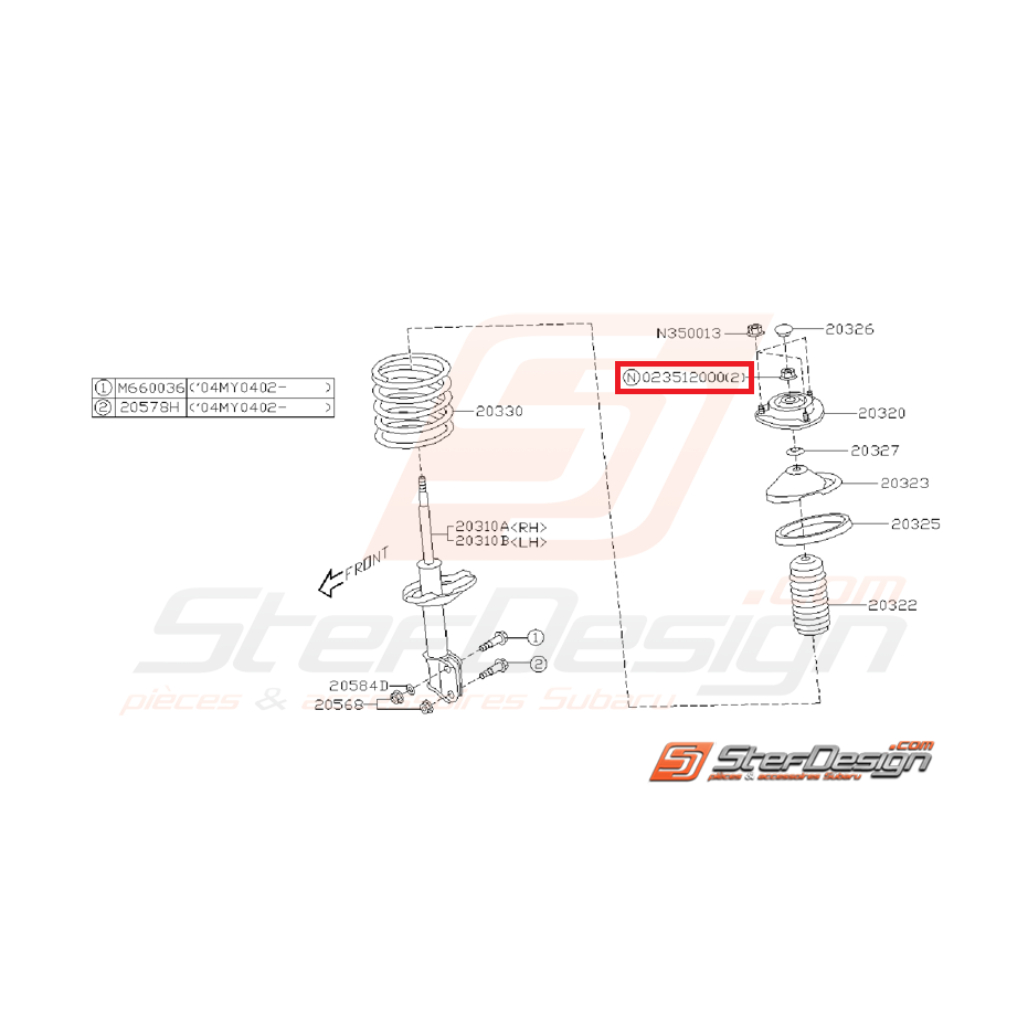 Écrou auto-bloquant amortisseur avant/arrière SUBARU STI 01-07