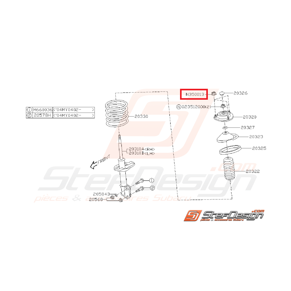 Écrou auto-bloquant amortisseur avant SUBARU WRX/STI 01-11