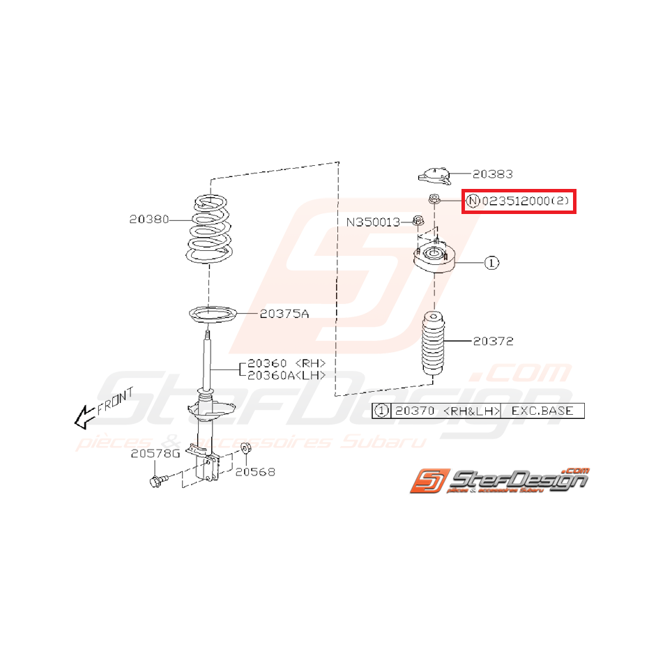 Écrou auto-bloquant amortisseur avant/arrière SUBARU STI 01-07