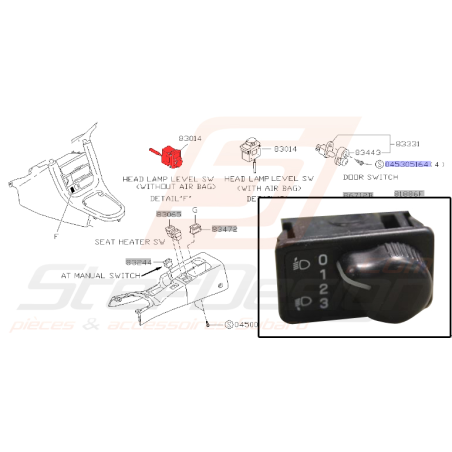 Bouton de réglage des phares pour impreza GT 1999-2000