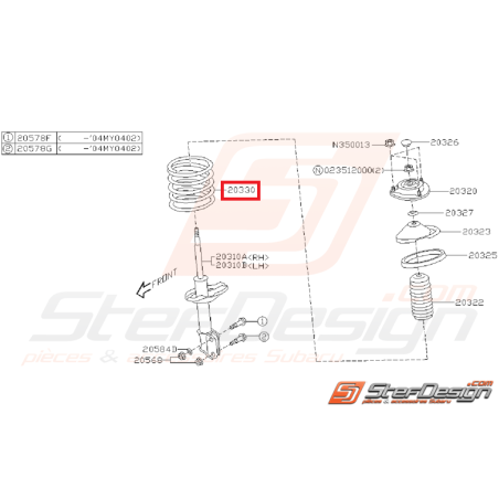 Ressort d'amortisseur avant origine subaru WRX 03-05