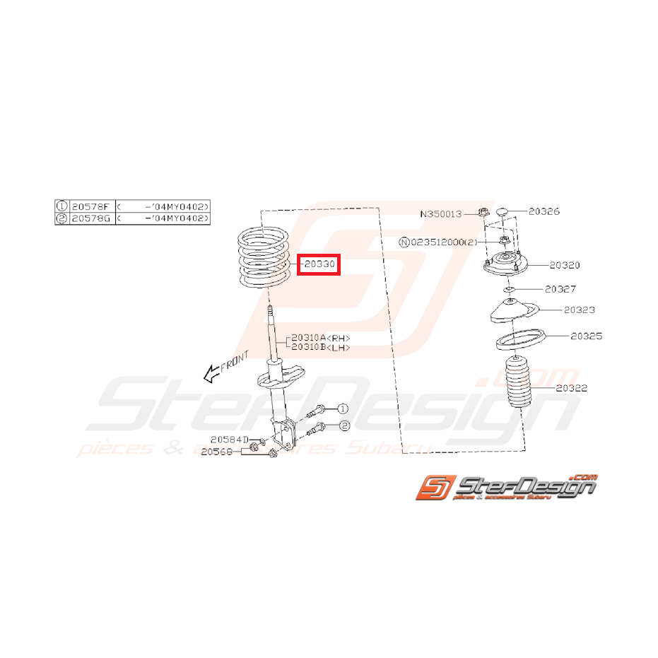 Ressort d'amortisseur avant origine subaru WRX 03-05
