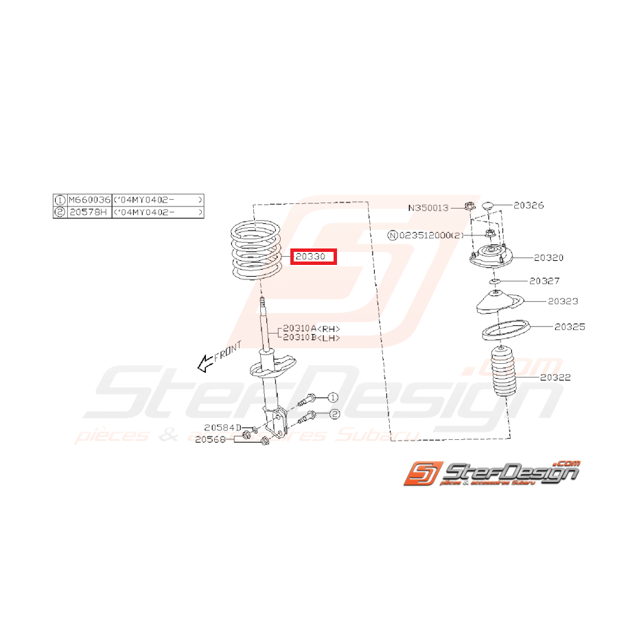 Ressort d'amortisseur avant origine subaru WRX 03-05