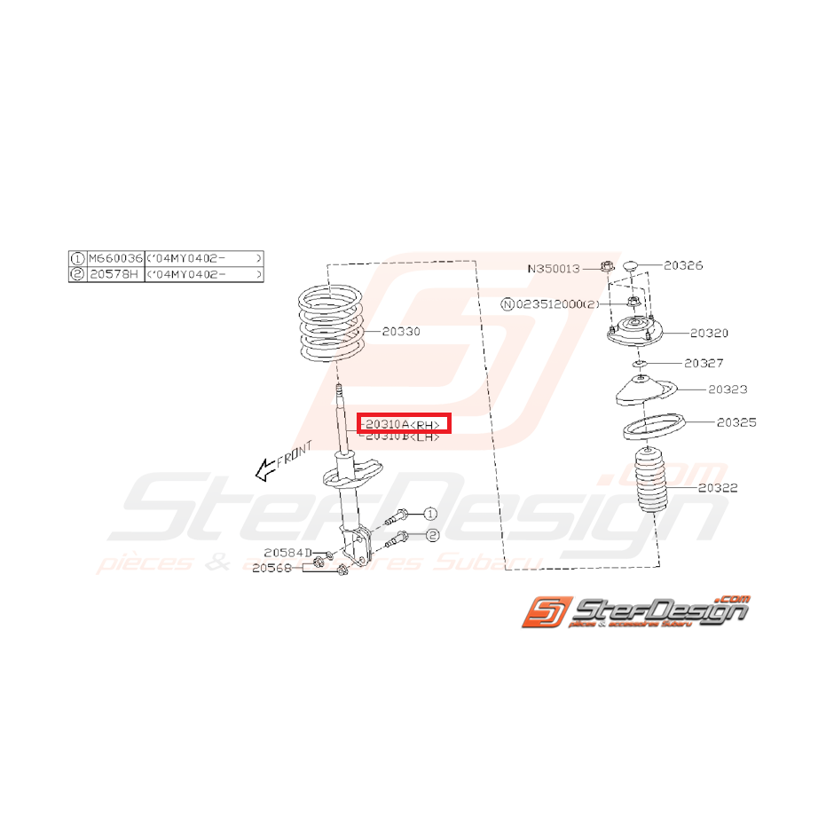 Amortisseur avant origine subaru WRX 05-07