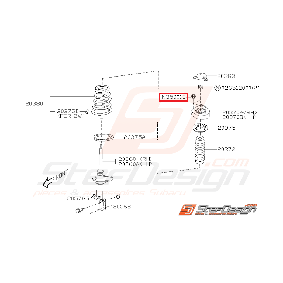 Écrou auto-bloquant amortisseur avant SUBARU WRX/STI 01-11