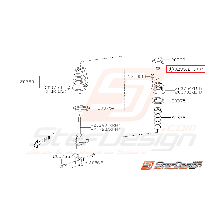 Écrou auto-bloquant amortisseur avant/arrière SUBARU STI 01-07