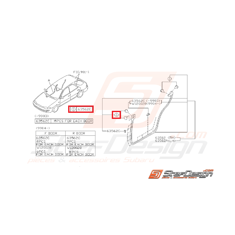 Clip de joint d'étanchéité SUBARU IMPREZA GT 97-00