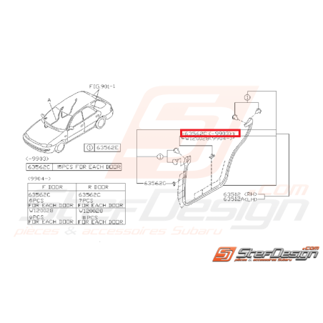 Clips bourrelet inférieur et supérieur d'étanchéité porte IMPREZA GT 97-03/99