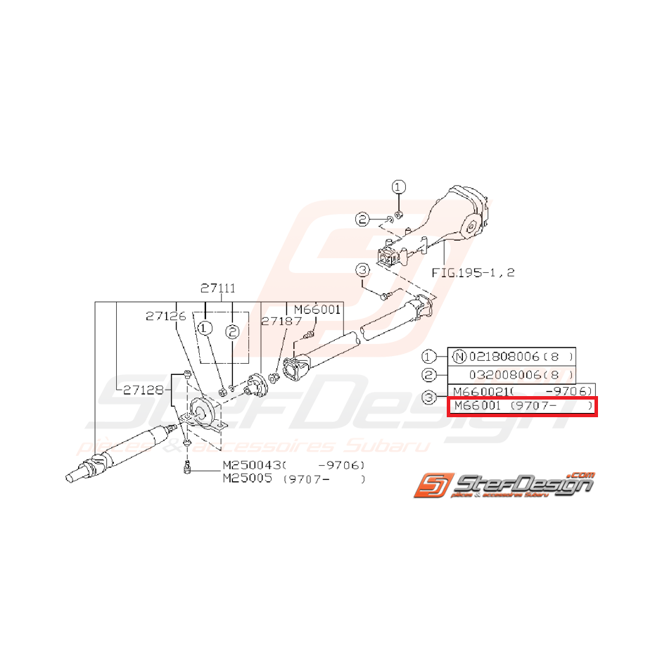 Vis de fixation d'arbre de transmission côté pont GT 97-00 WRX/STI 01-02 Vis de fixation d'arbre de transmission côté pont GT 97-00 WRX/STI 01-02