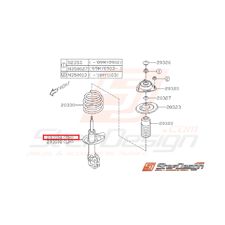 Amortisseur avant origine subaru STI 08-10 Amortisseur avant origine subaru STI 08-10