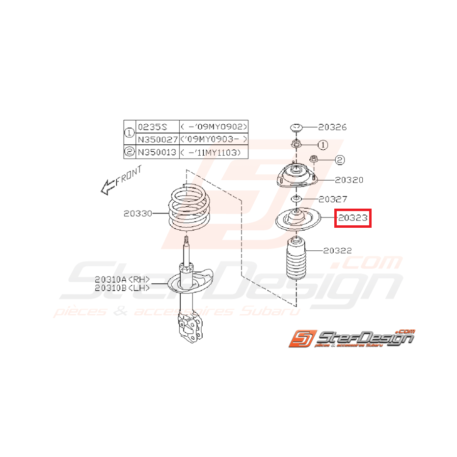 Siège de ressort amortisseur arrière STI 08-14
