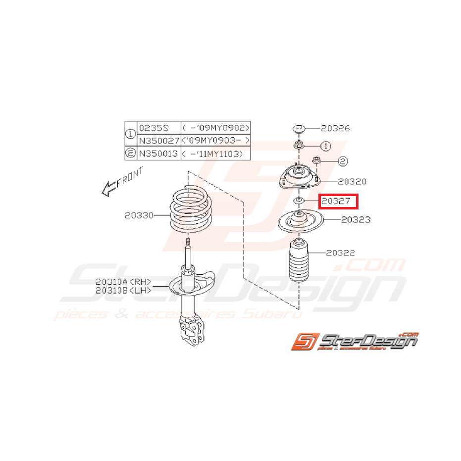 Entretoise de coupelle amortisseur avant GT WRX STI