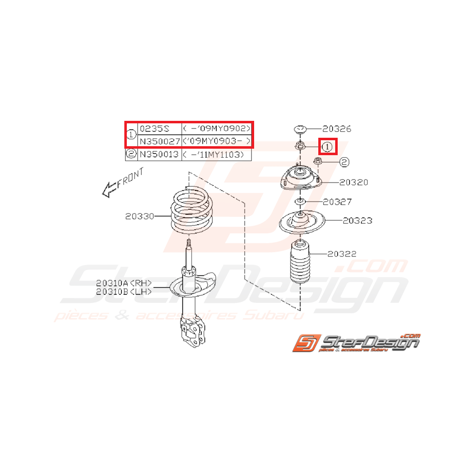 Écrou auto-bloquant amortisseur avant/arrière SUBARU STI 01-07