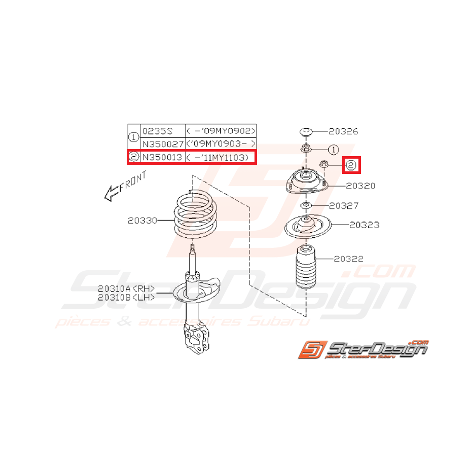 Écrou auto-bloquant amortisseur avant SUBARU WRX/STI 01-11
