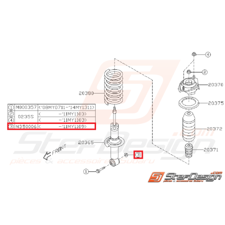 Écrou de train arrière et de fixation de triangle SUBARU WRX/STI 01-11