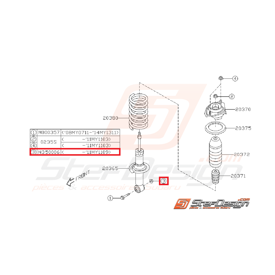 Écrou de train arrière et de fixation de triangle SUBARU WRX/STI 01-11