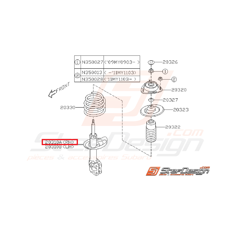 Amortisseur avant origine subaru STI 11-14
