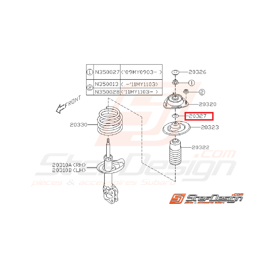 Entretoise de coupelle amortisseur avant GT WRX STI