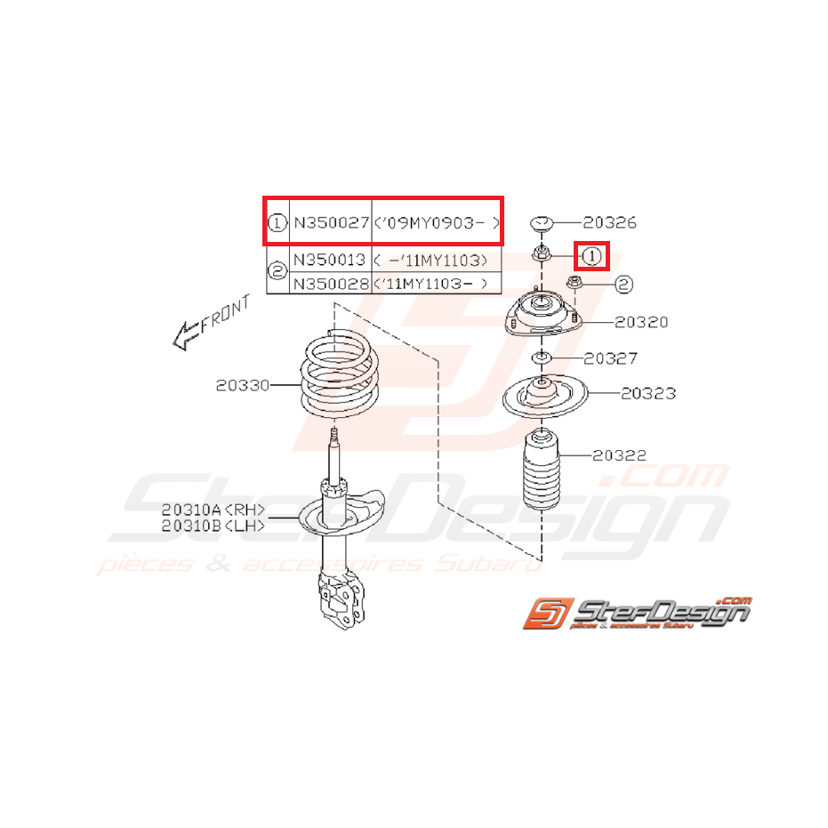 Écrou auto-bloquant amortisseur avant/arrière SUBARU STI 01-07