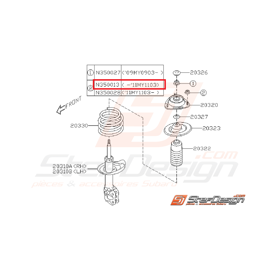 Écrou auto-bloquant amortisseur avant SUBARU WRX/STI 01-11