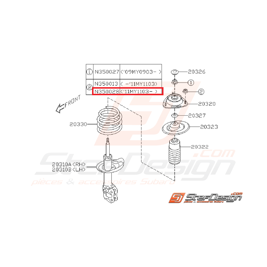 Écrou autobloquant amortisseur avant STI 11-14
