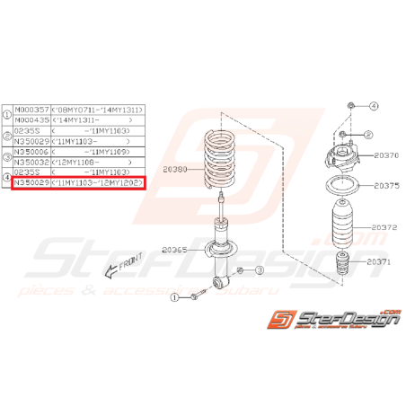 Écrou de fixation de coupelle amortisseur arrière STI 11-14