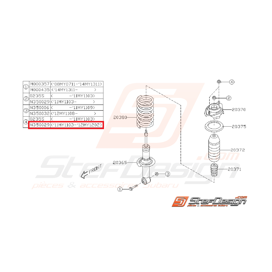 Écrou de fixation de coupelle amortisseur arrière STI 11-14