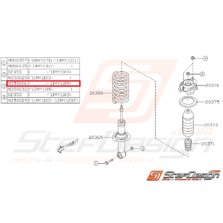 Écrou de train arrière et de fixation de triangle SUBARU WRX/STI 01-11