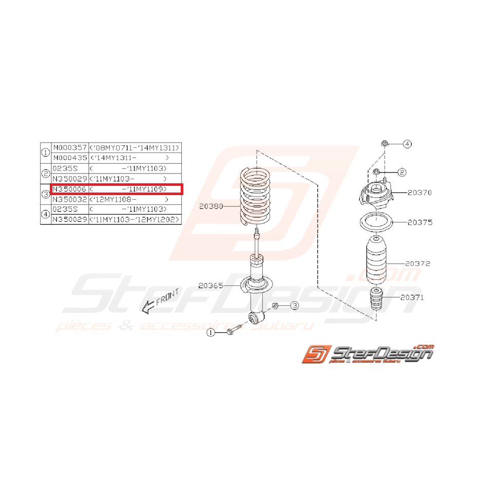 Écrou de train arrière et de fixation de triangle SUBARU WRX/STI 01-11