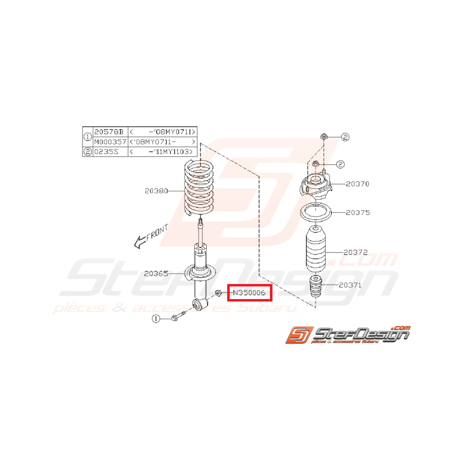 Écrou de train arrière et de fixation de triangle SUBARU WRX/STI 01-11