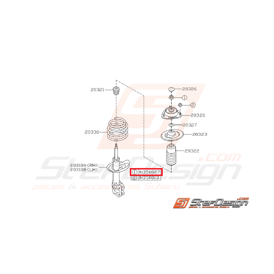 Écrou auto-bloquant amortisseur avant/arrière SUBARU STI 01-07