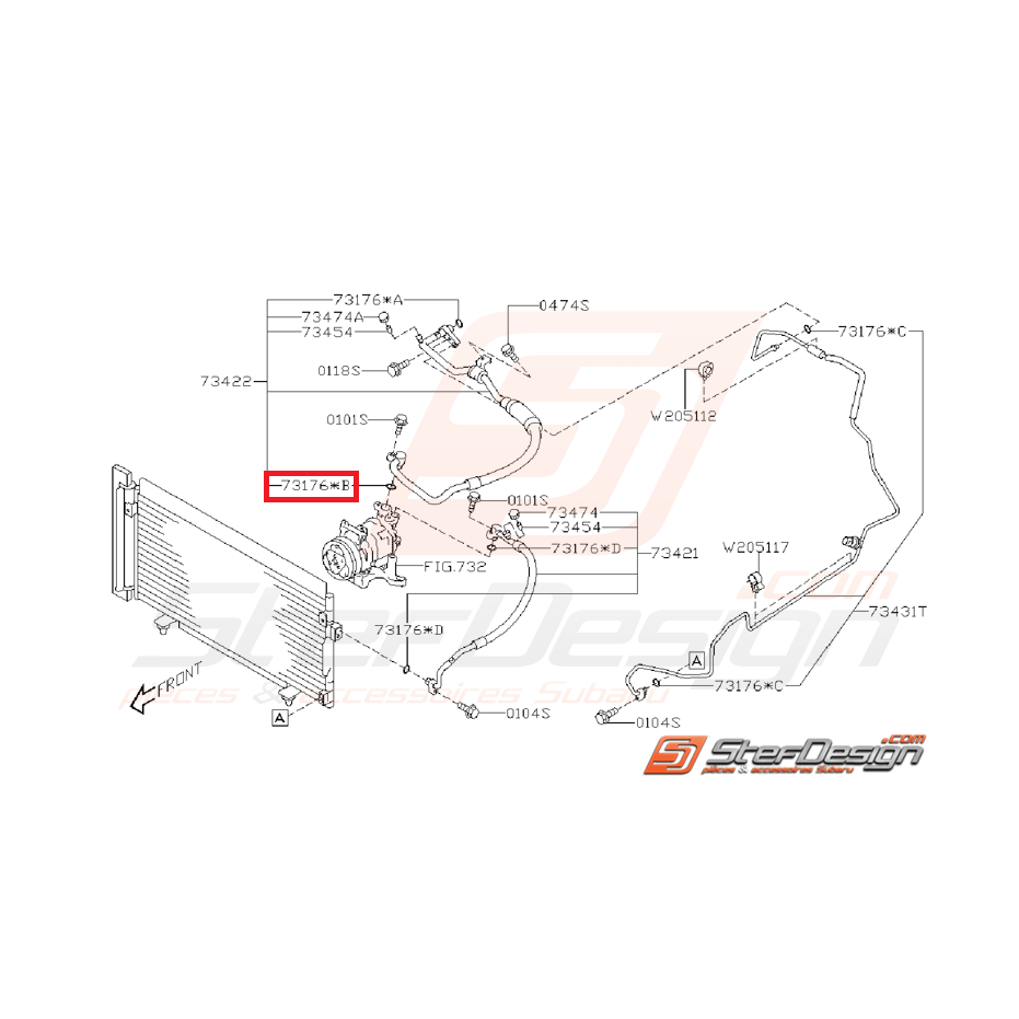 Joint de durite de climatisation SUBARU STI 08-14